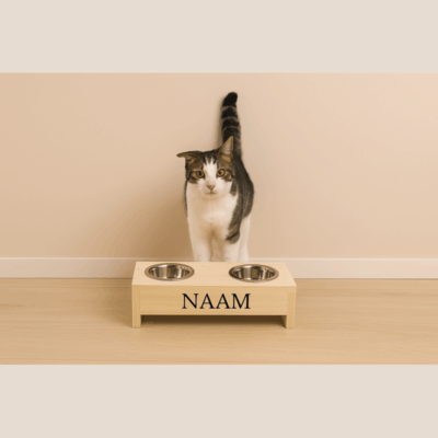 Katten voerbak gemaakt van hout