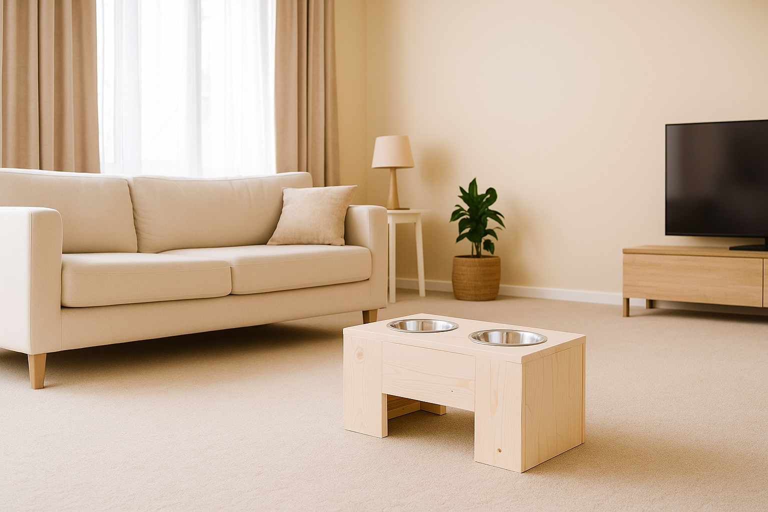 Honden voerbak, 30 cm hoog 60 cm breed stevige honden voerbak van hout handgemaakt