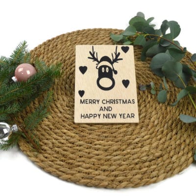 Houten kerstkaart merry christmas
