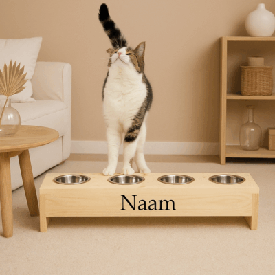 Katten voerbak 4 bakjes, 11 cm hoog 68 cm breed