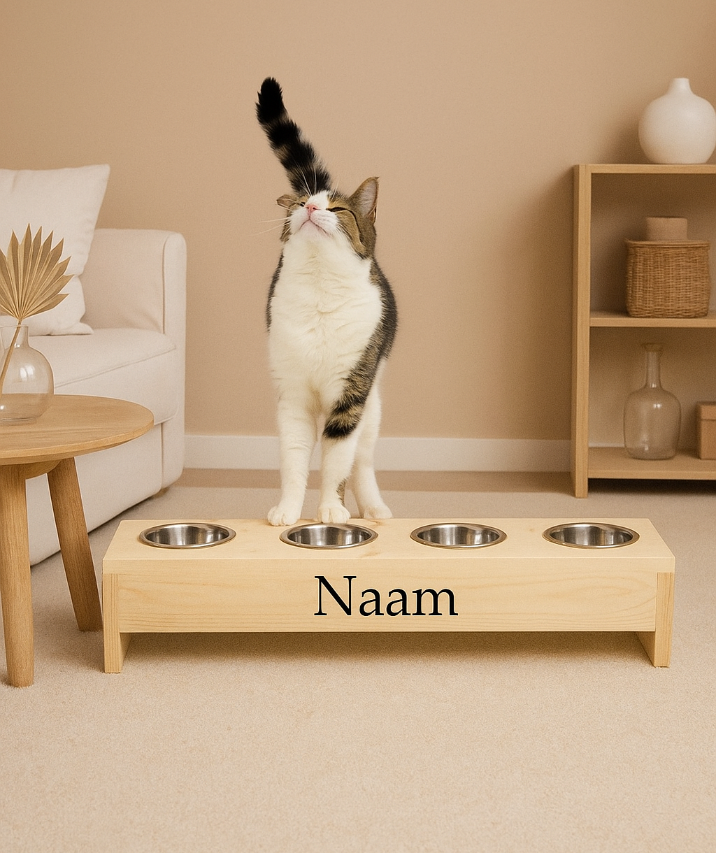 Katten voerbak 4 bakjes, 11 cm hoog 68 cm breed