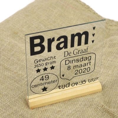 Geboortebord van glas