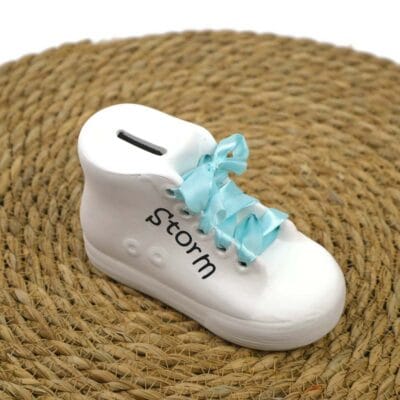 stenen spaarpot schoen blauw